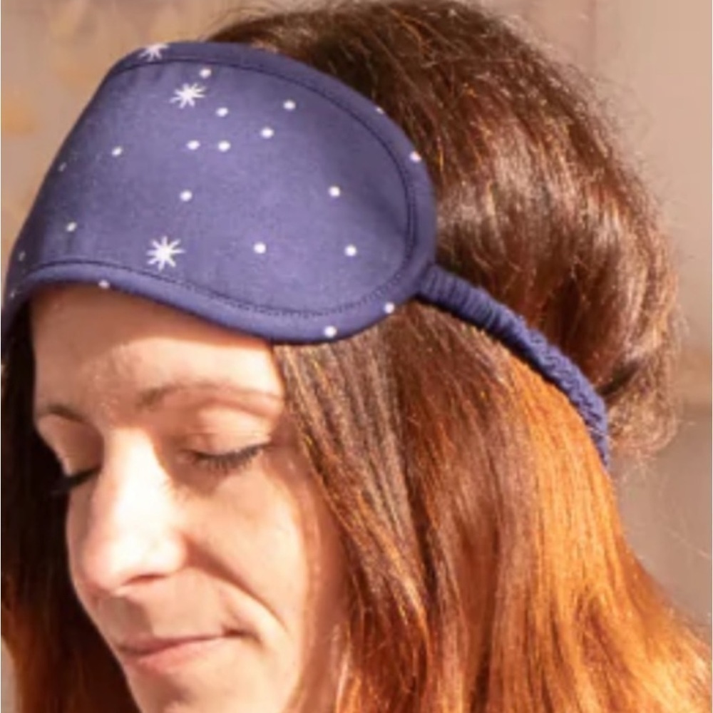 NWT From Rachel 100% Cotton Eco Sleeping Eye Mask in Blue with Yellow Star Print